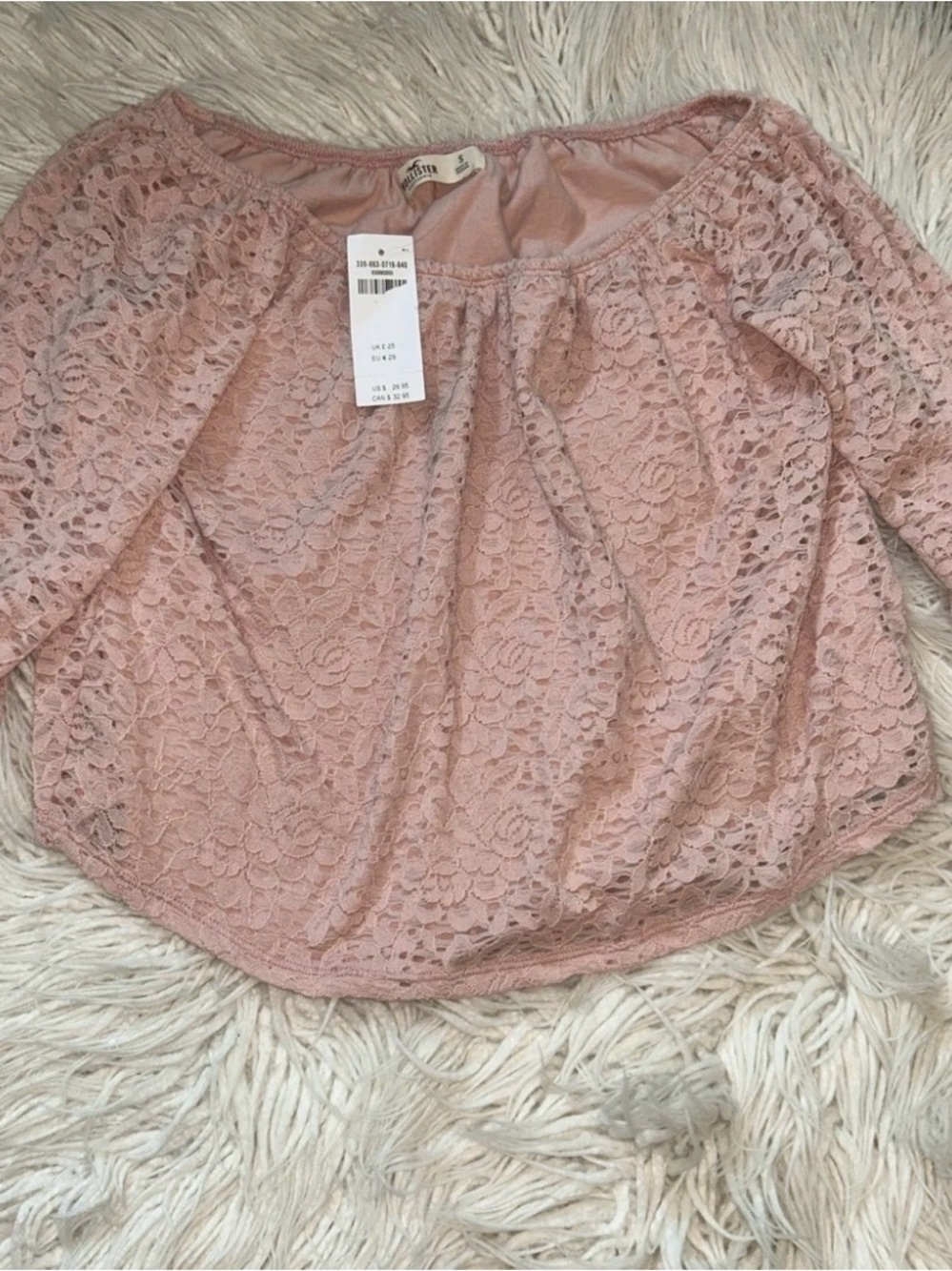 New Hollister size small blush pink Lace overlay Peasant Blouse